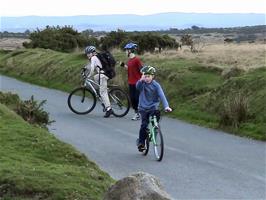 Some of the younger members at Combestone Tor, 7.6 miles into the ride